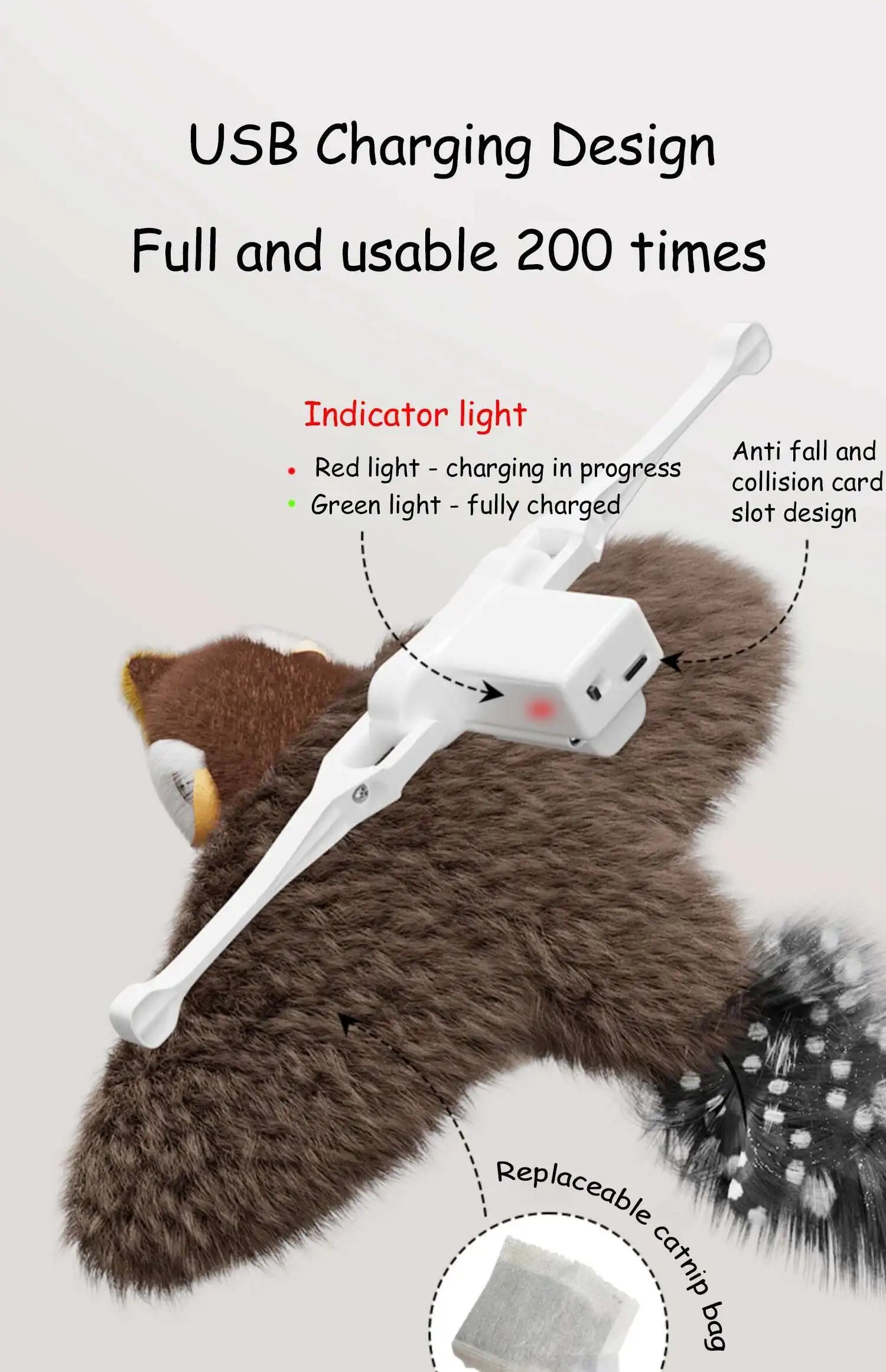 Flying Bird Cat Toy Interactive Cat Toys Rechargeable Chirping Flapping Bird(no Flying) Can Add Catnip Touch Activated Plush Toy
