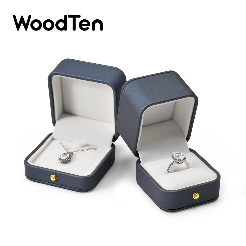 WoodTen Ring Jewelry Box PU Leather Jewelry Organizer Ring Earring Box Necklace Pendant Box Proposal Engagement Wedding Gift Box