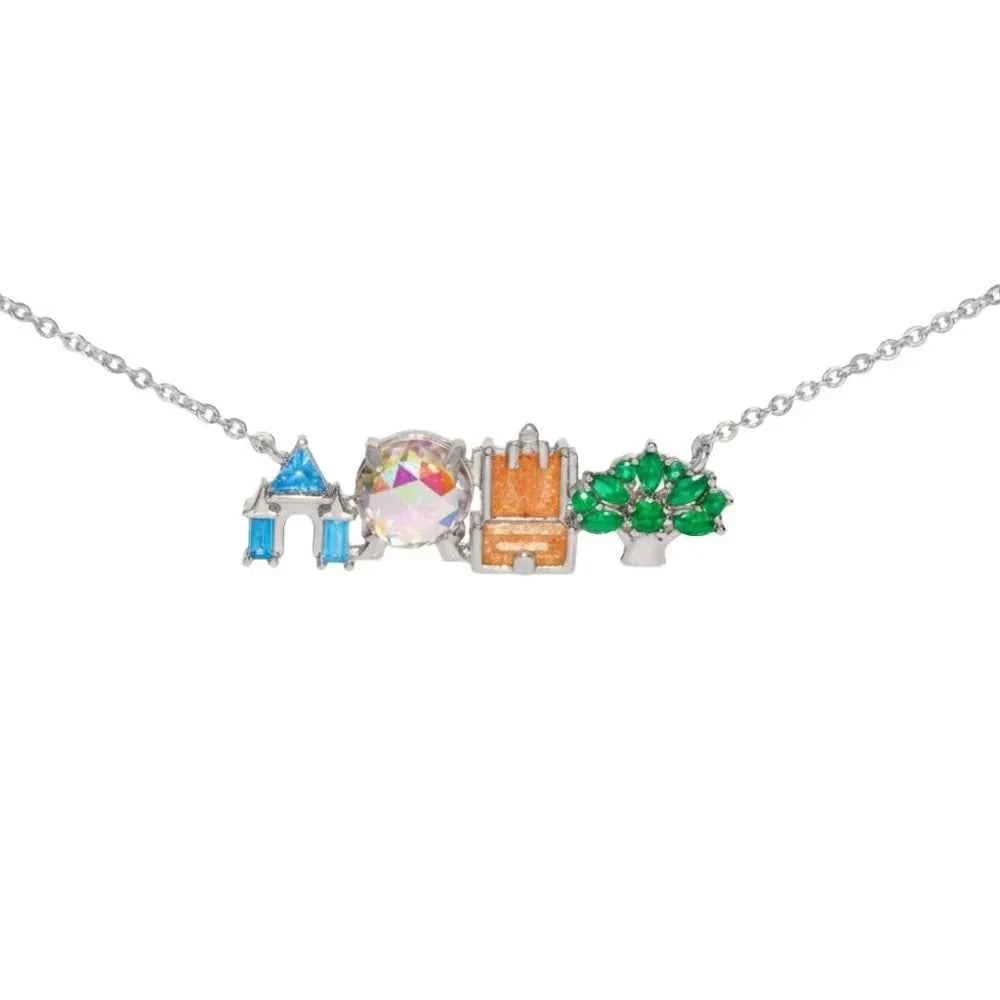 Exquisite Colored Zircon Inlaid Amusement Park Pendant Necklace Cute Sweet Design Versatile Fashion Jewelry Accessory
