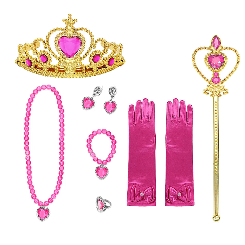 Girl Princess Costume Accessories Gloves Wand Crown Jewelry Set Princess Wig Braid Princess Dress Costume Cosplay Accessories