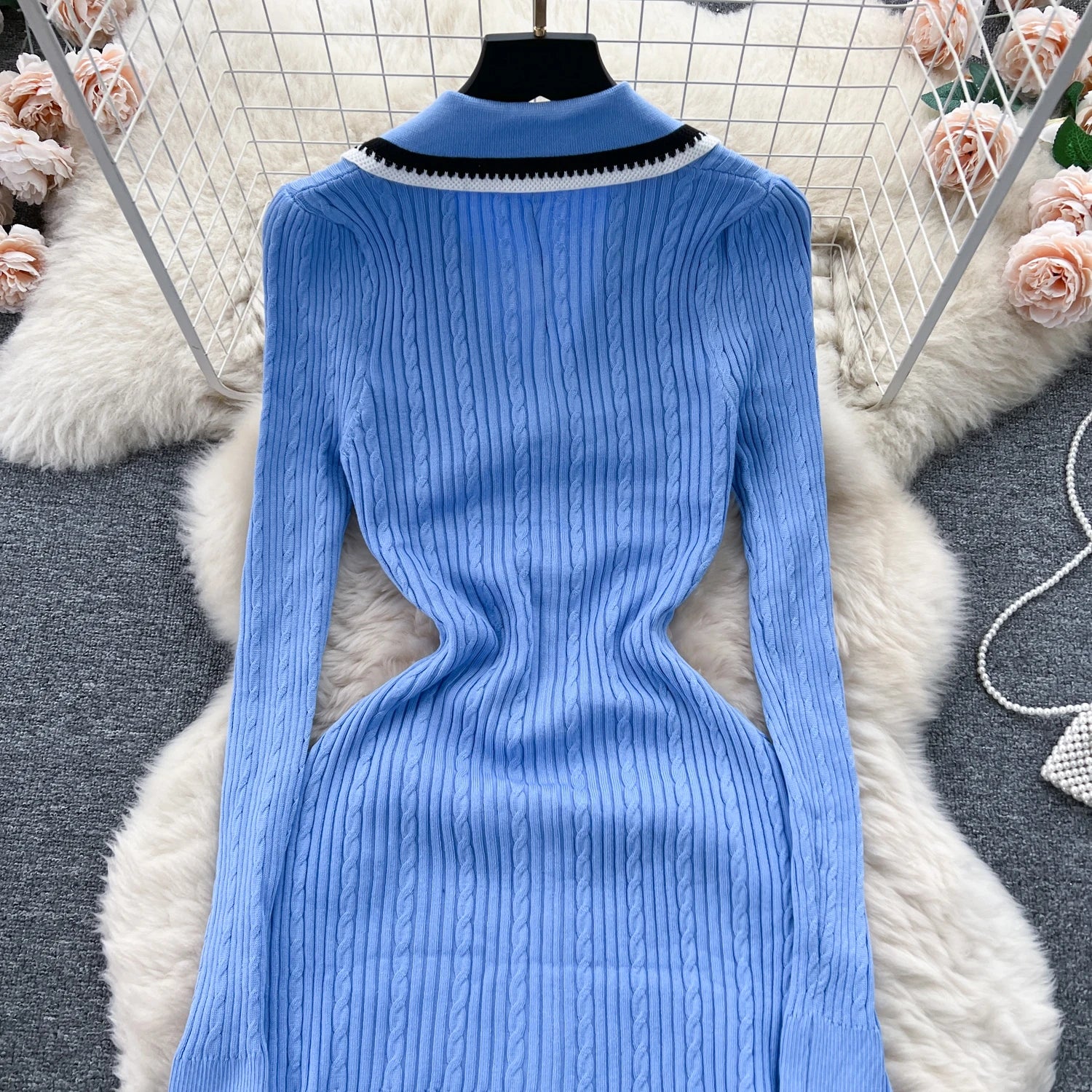 SINGREINY Autumn Winter Wear Dress Women Polo Single Breasted Pocket Design Bodycon Knitting Temperament Sweater Long Dresses