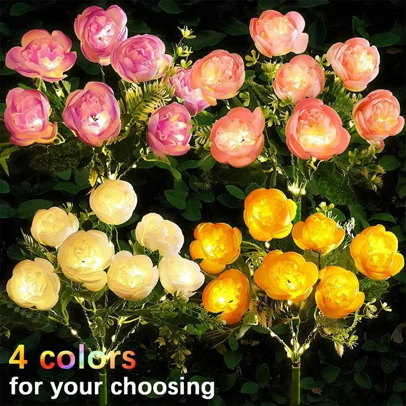 Solar Lights Outdoor, Solar Garden Lights, 7Head Camellia Flower Solar Light for Yard Lawn Garden Atmosphere Lighting Decoration