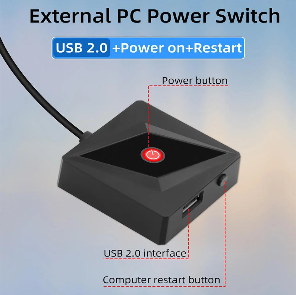 1.7m Computer External Switch +Restart+USB 2.0 PC Desktop Computer Power Control Cable USB Ports External Mouse Keyboard U Drive