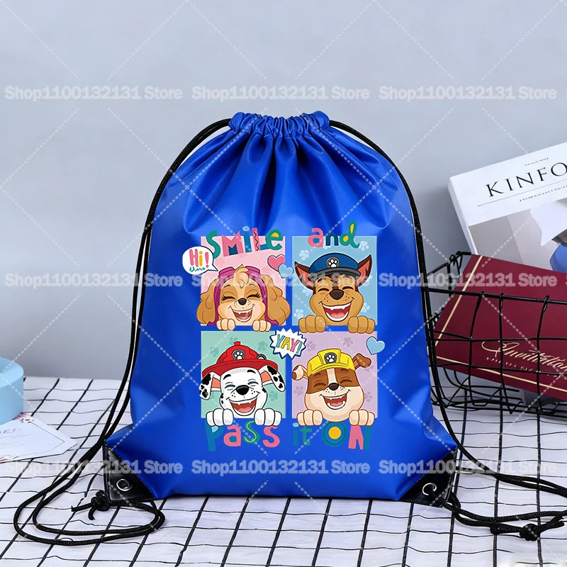 Paw Patrol Drawstring Bags Anime Chase Bundle Pockets Cartoon Portable Polyester Storage Pouches Boys Girls Shoulders Bag Gift