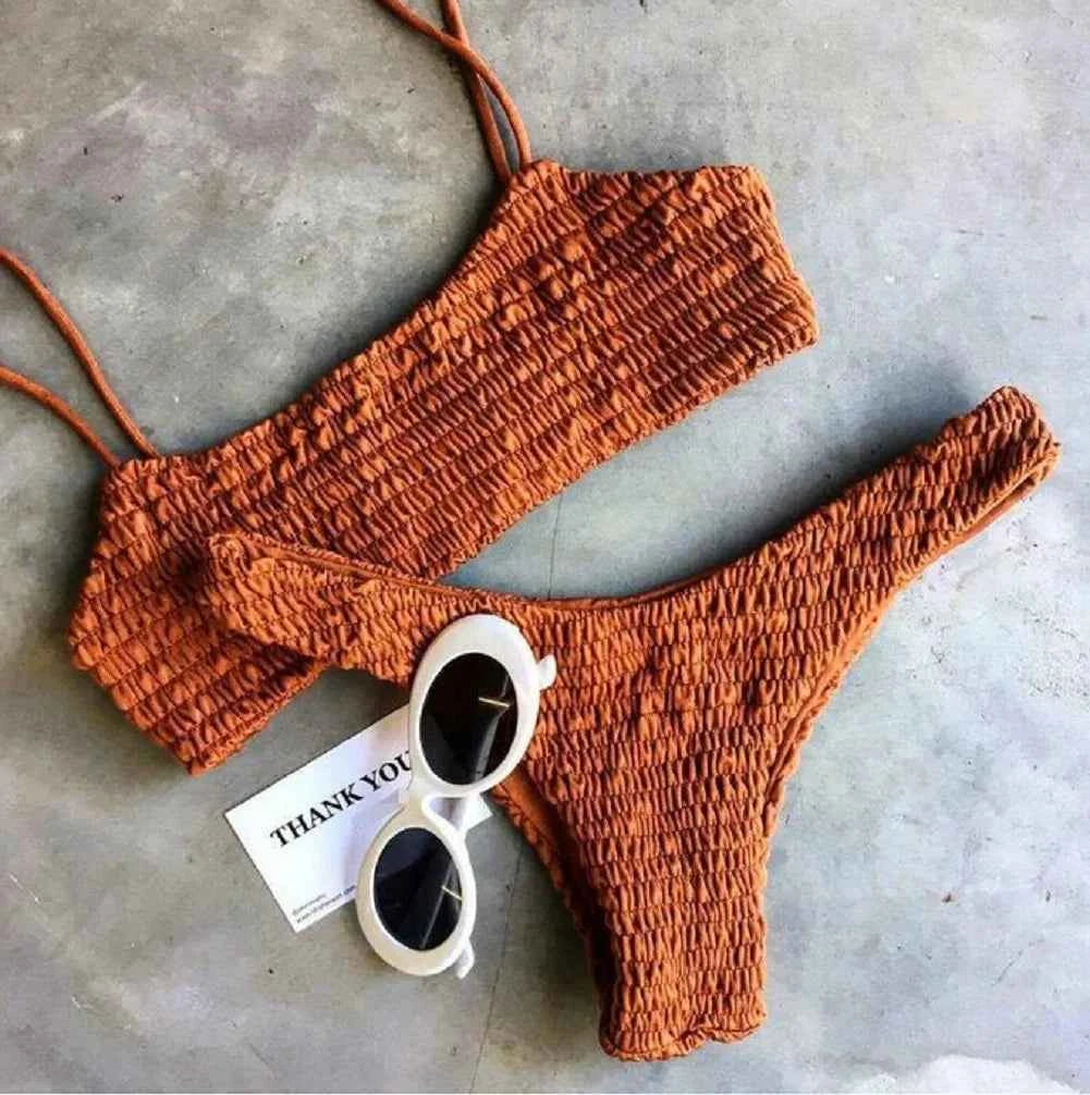 New Hot Sale Sexy Women Push-up Padded Bra Bikini Set Pleated Swimsuit Swimwear Swimming Beach Bathing Costume Bikini Set