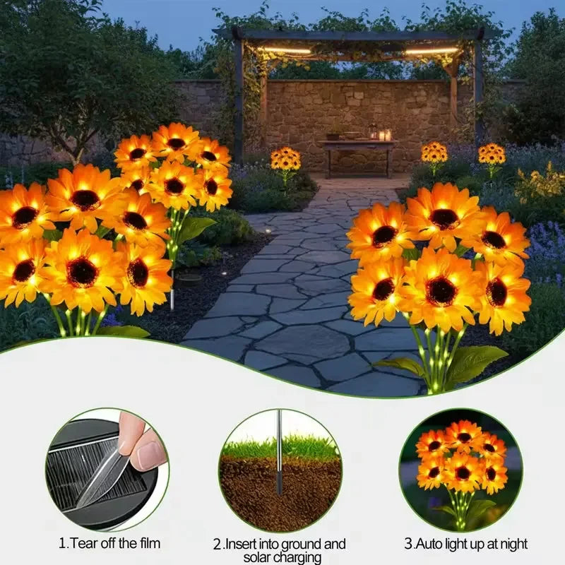 Solar Garden Lights Outdoor Sunflowers Garden Decor Lawn Lamp Waterproof Outdoor Decorations for Landscape Ard Patio Fence