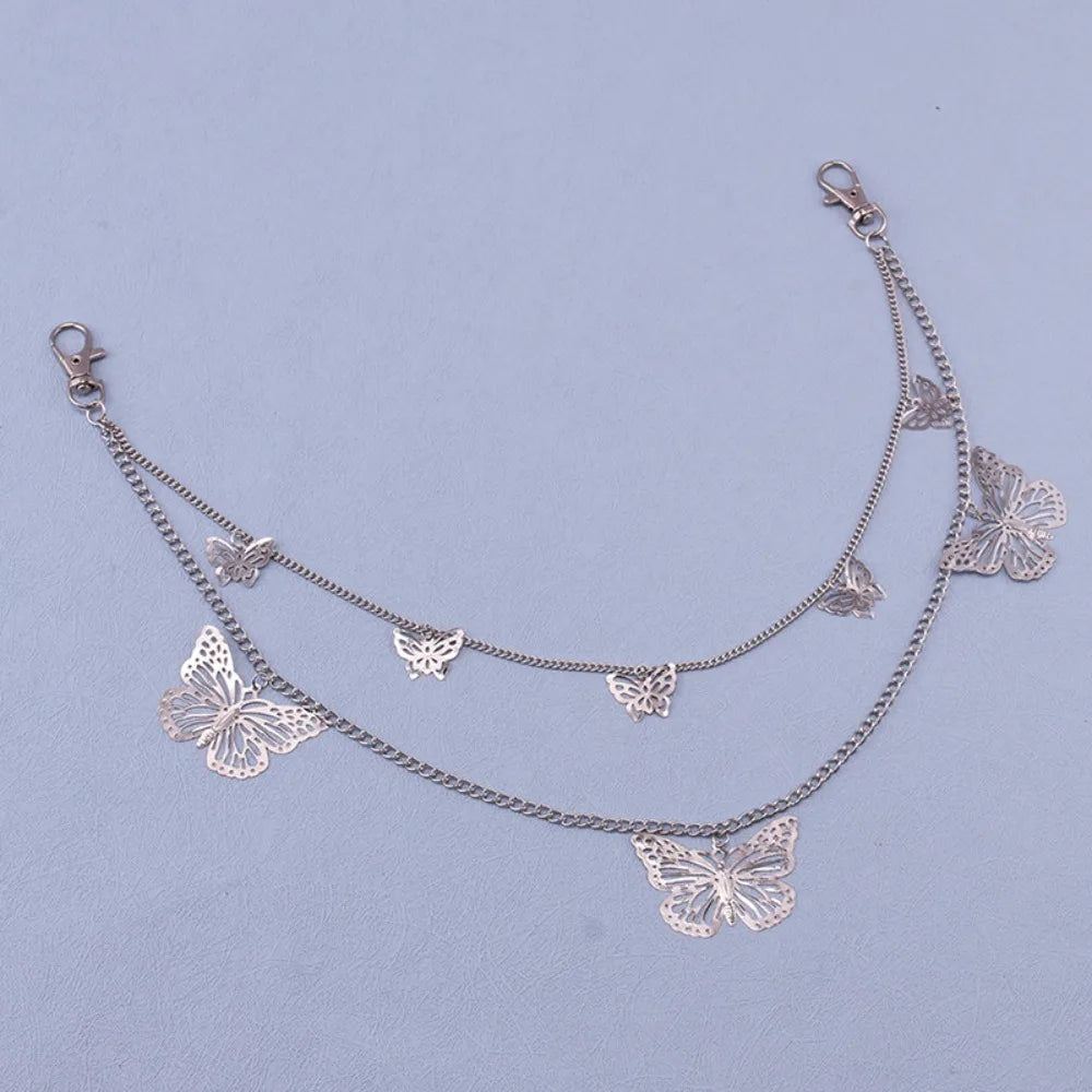 Beautiful Full Metal Waist Chains Hollow Trousers Decorations Butterfly Chains Double Layers Trousers Chain Women