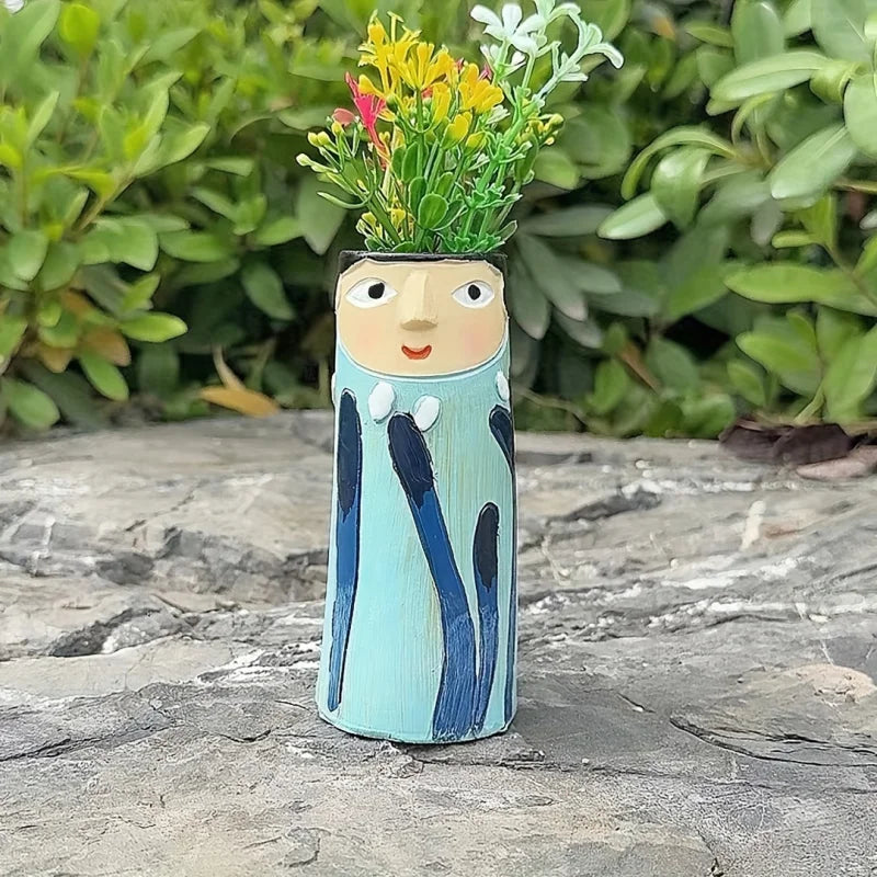 Handcrafted Bohemian Face Resin Artistic Vase - Home Decor Accent Ornament