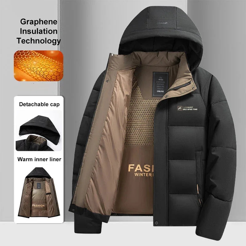 Warm Windproof Jacket Men 2025 Winter New Fashion Comfortable Thickened Outdoor Hooded Overcoat Male Casual Clothes