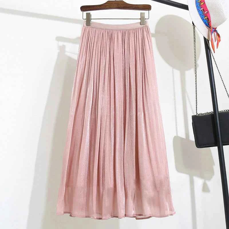 2025 Spring/Summer New Luster  A-line Women Skirt Solid Color High Waist French Paris Style Elegant Asymmetrical Skirt