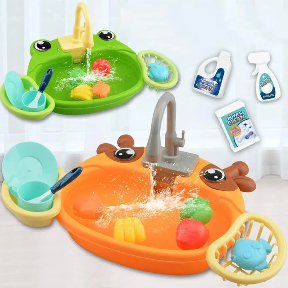 Kids Kitchen Sink Toys Electric Dishwasher Playing Toy with Running Water Pretend Play Food Fishing Toy Role Playing Girls Gift