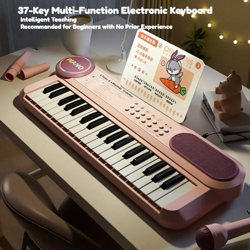 37-Key Kids Piano Keyboard Musical Toy with Microphone Music Score for Early Learning Interactive Play Best Gift Christmas Gift
