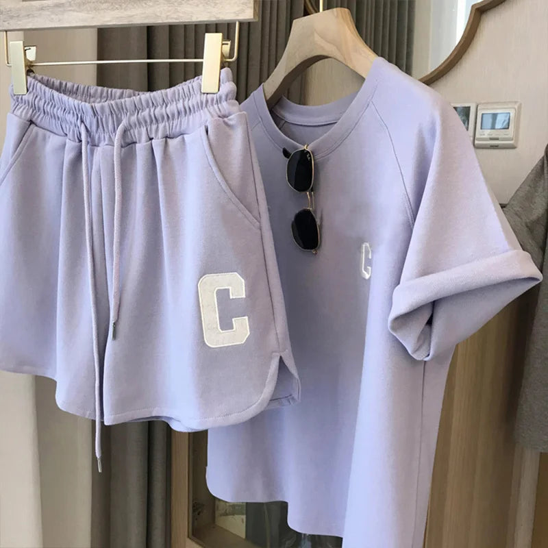 Kids Summer Sports Set 5-12 Years Fashion Letter Short Sleeve T-shirt & Loose Shorts 2-Piece Casual Thin Outfit for Boys Girls