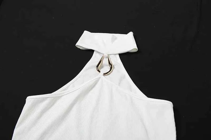 Metal Buckle Decoration Tank Tops Women Turtleneck Off Shoulder Skinny Stretch Street Fashion Wild Style Solid Outfits