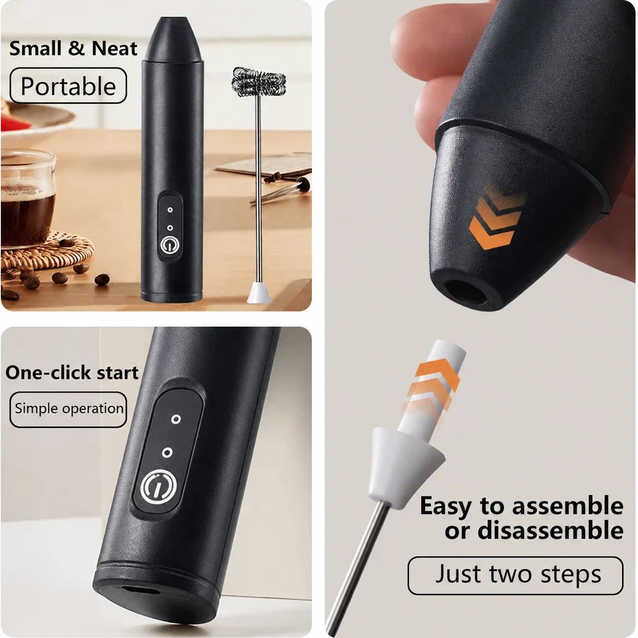 MINI Milk Frother USB Rechargeable 3 Speeds Foam Maker Coffee Whisk Mixer Electric Handle Blender Egg Beater Hot Cooking Tools