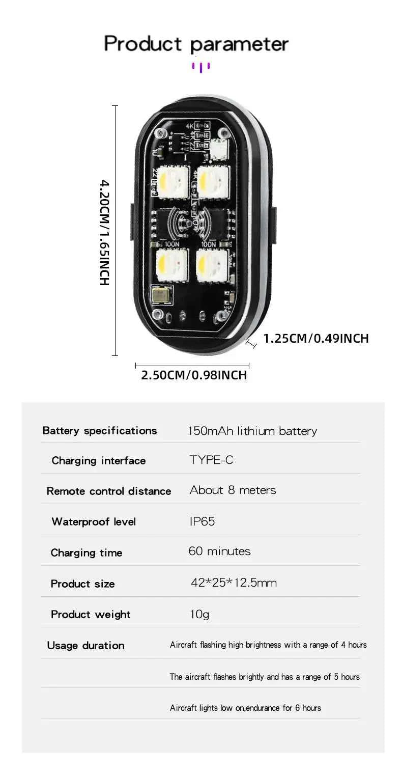 1/2/4pcs Wireless LED Strobe Lights Car Decor Atmosphere Light 8 Colors Rechargeable Led Lights Anti-Collision LED Warning Light