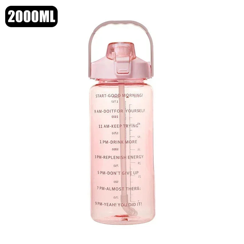 2-liter plastic water bottle, straw sports fitness cup, large portable travel water bottle