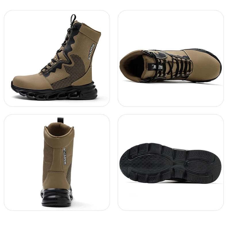 Fashion Work Boots Men Protective Shoes Safety Boots Steel Toe Shoes Outdoor Hiking Boots Light Tactical Boots Puncture-Proof