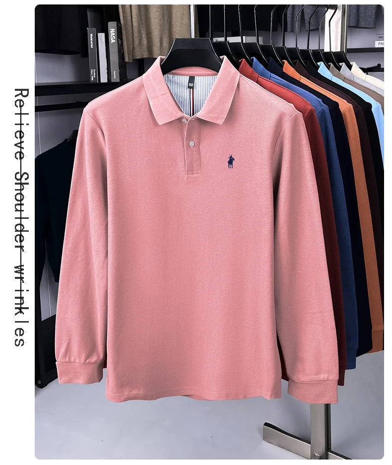 100% cotton high-end brand long sleeve polo shirt new Paul pony embroidery luxury comfort men's business leisure lapel T-shirt