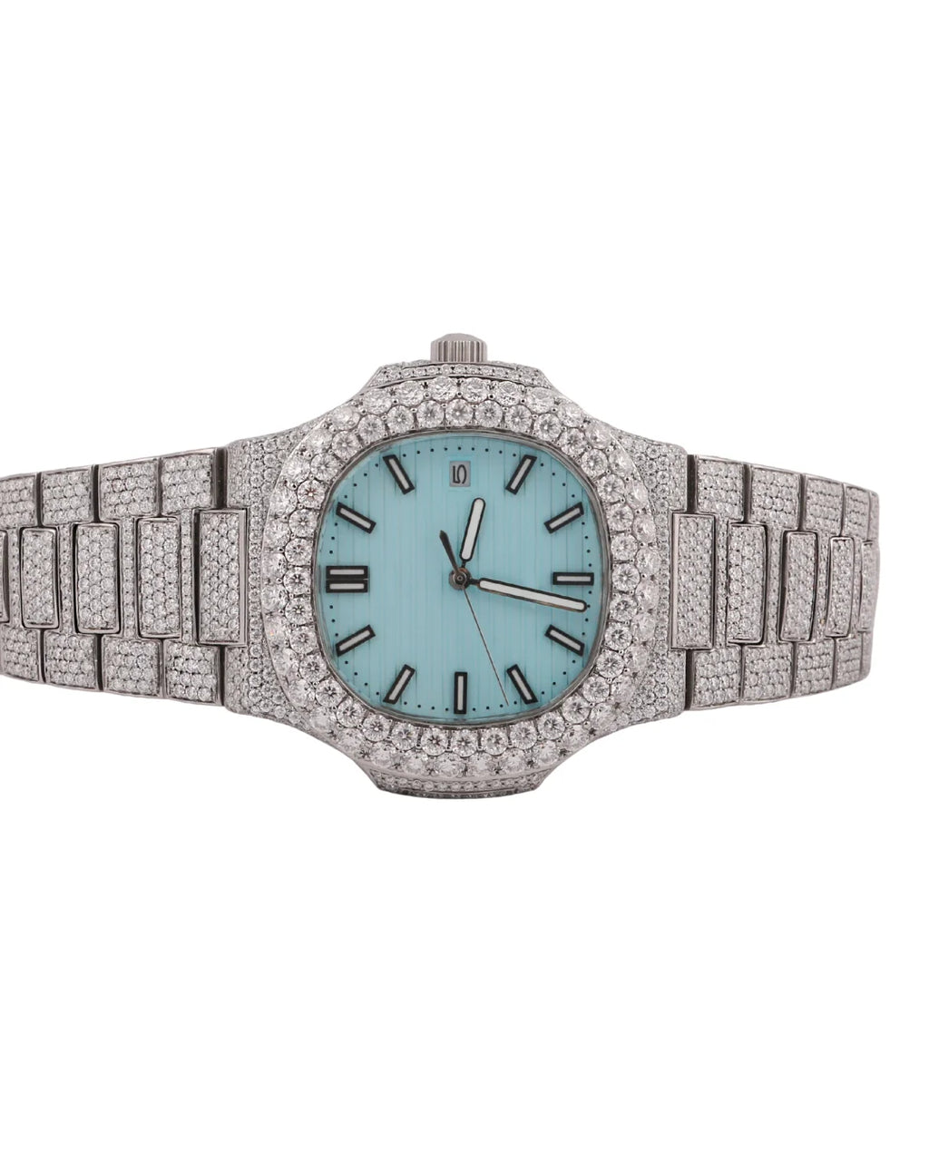 Top Quality Round Shape Diamond Watch in Blue Dial for Wedding and Partywear Mens Quartz Watch Available at Affordable Price