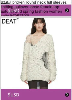 DEAT 2024 New autumn Turn-down Collar Full Sleeves Metal Beaded No Buttons Short jackets Female Single Suit WF18501L Black