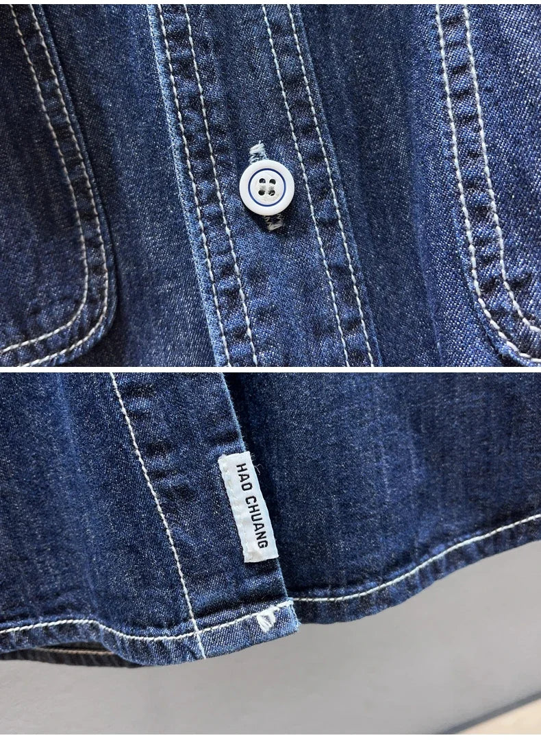 Summer New Men's Denim Short-sleeved Shirt Retro Large Size Tooling Loose Casual Denim Tops All-match 7XL 8XL