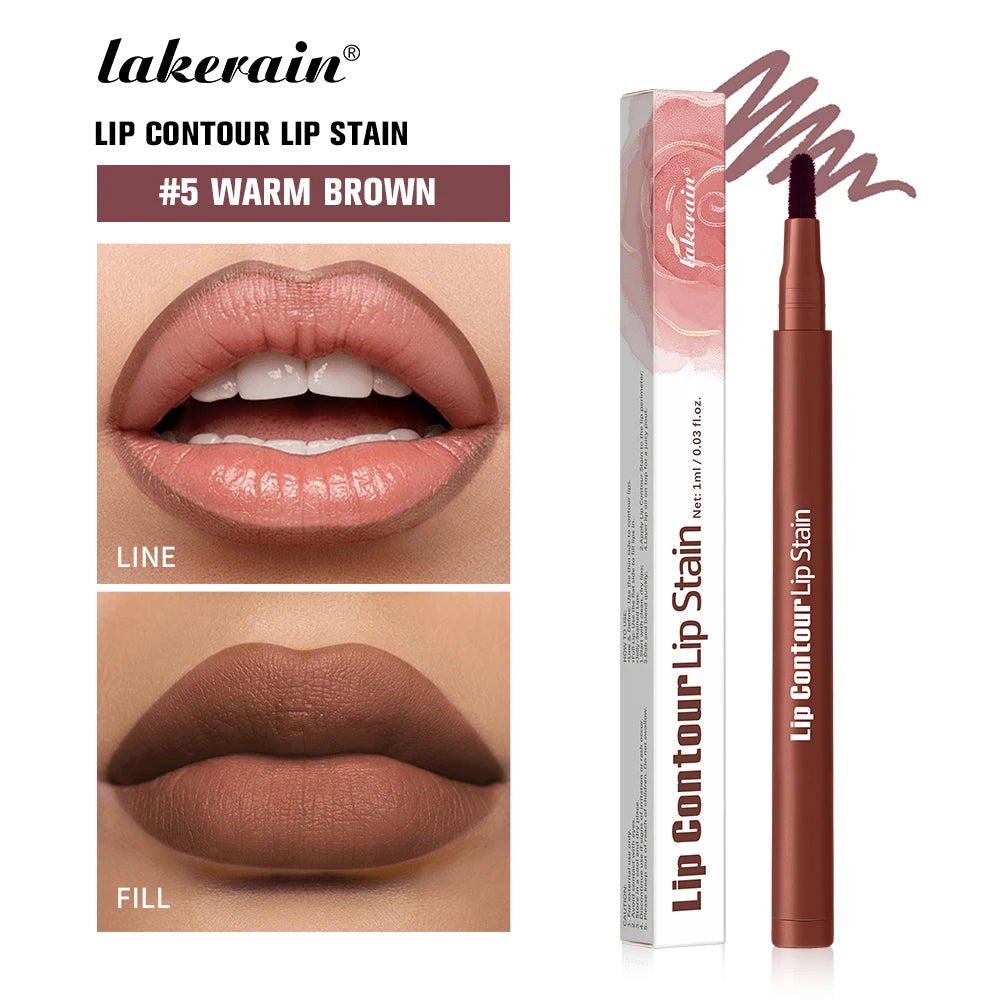 5 Warm Brown Color 2-in-1 Lip Contour Stain Pen – Long-Lasting & Waterproof