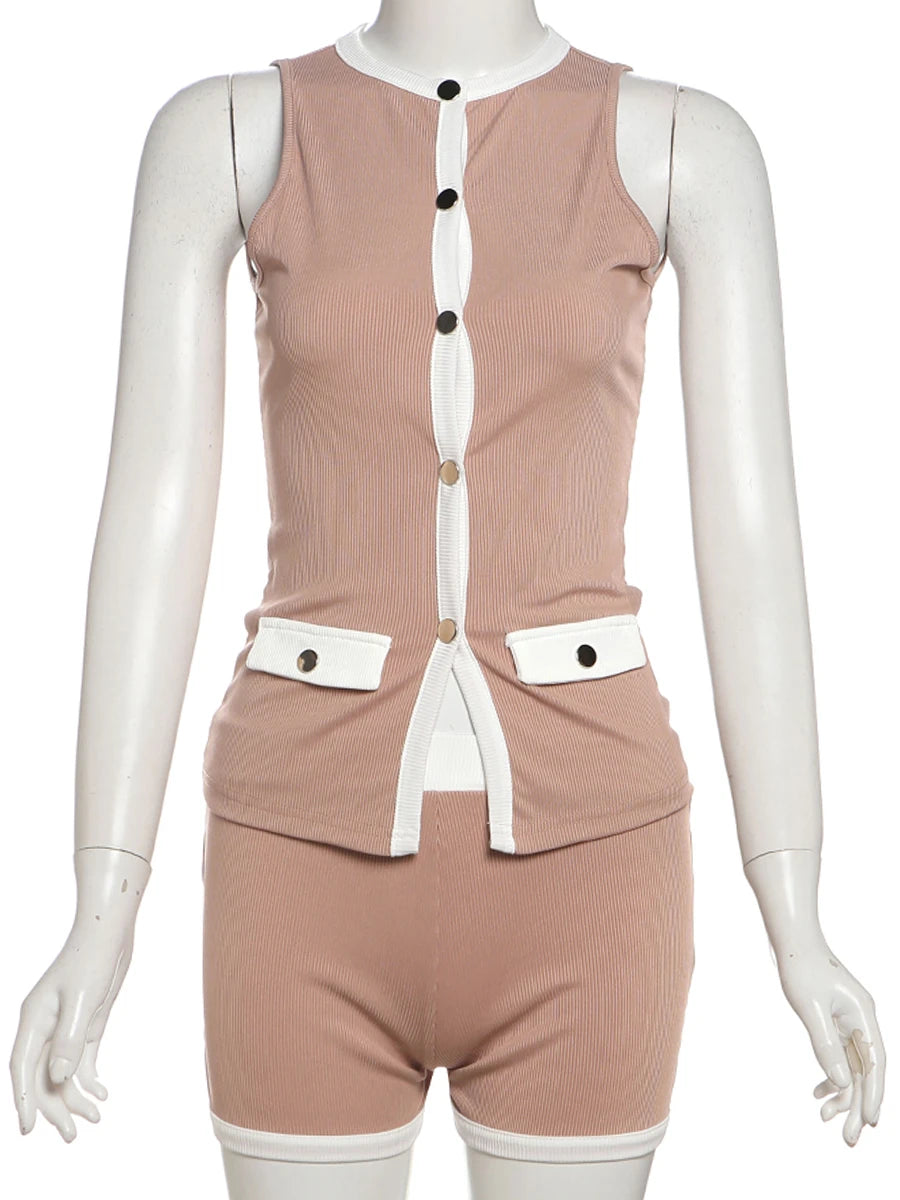 Sisterlinda Spring Release Junior Fashion Mini Sexy High Street Short Suit K25S63285 Girl Knit Solid Slim Sleeveless Vest Suit