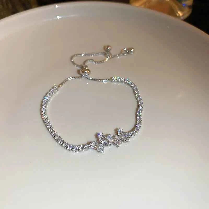 Wave Geometry Adjustable Bracelet Bangle Luxury Fashion Rhinestone Crystal Bracelets Women Wedding Wristband Jewelry