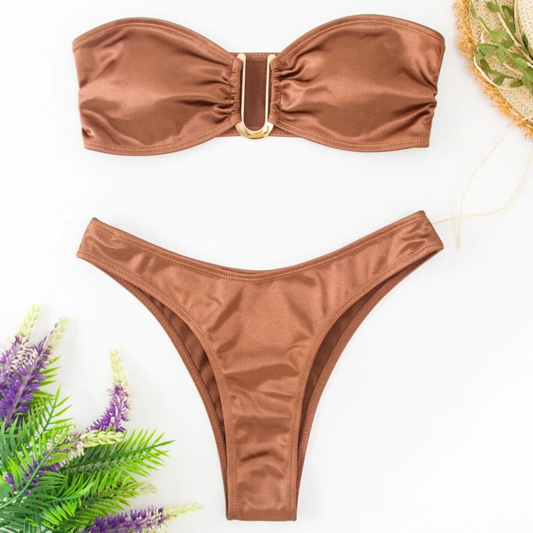 New Sexy Bandeau Strapless Bikini Female Swimsuit Women Swimwear Two-pieces Bikini set Padded Bather Bathing Suit Swim V4647D
