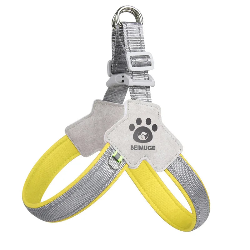 Yellow Color No-Pull Y-Shaped Dog Harness With Reflective Straps