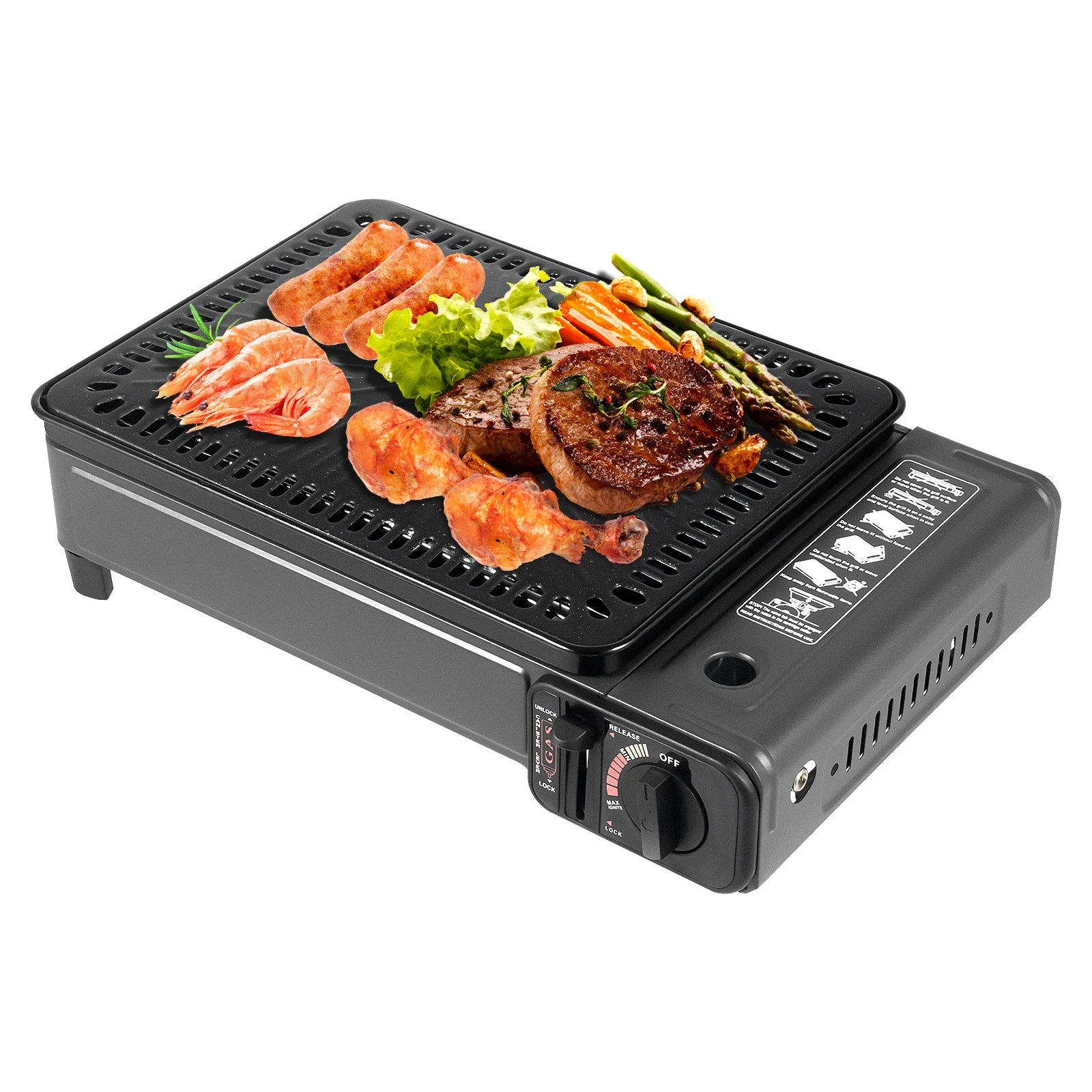 Portable Camping Grill Gas Stove, Butane Gas Burning Grill, Barbecue Grill Cooker for Ooutdoor Grilled Meat, Vegetables