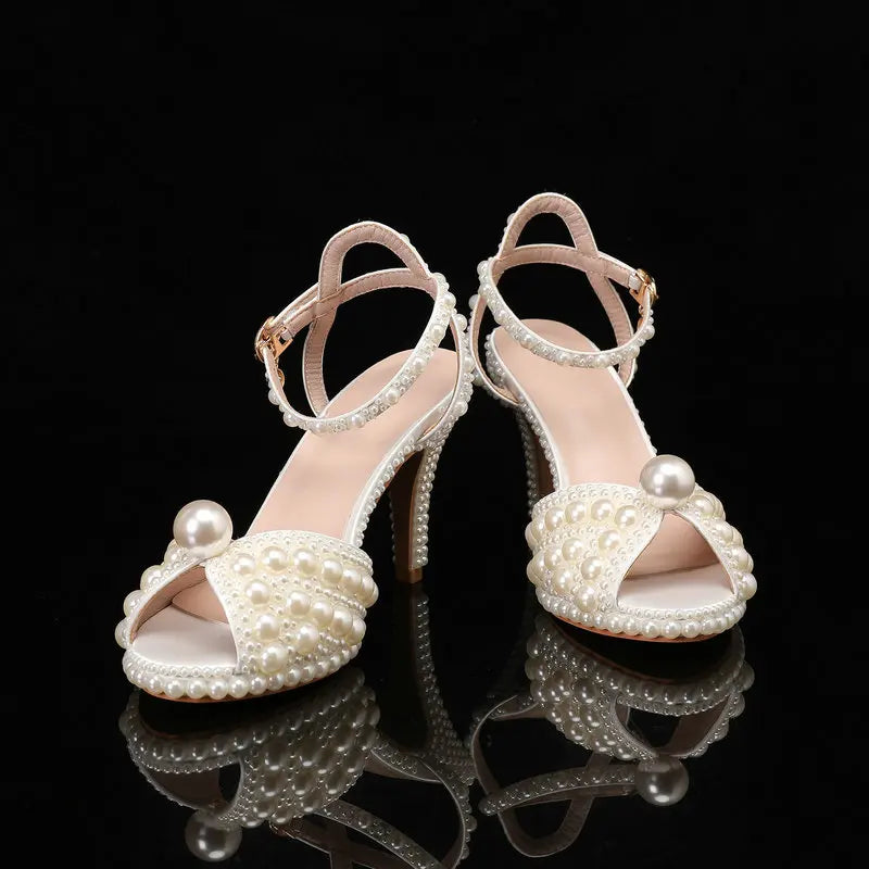 2025 Autumn New Fish Mouth High Heels Waterproof Platform Shallow Mouth 8.5cm Pearl Women'S Single Shoes Bride Wedding Shoes