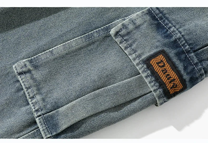 2026 New Wide Leg Washing Jean Pants Men Trousers Neutral Solid Color Loose Casual Fashion Pocket Cargo Pants Big Size 8XL