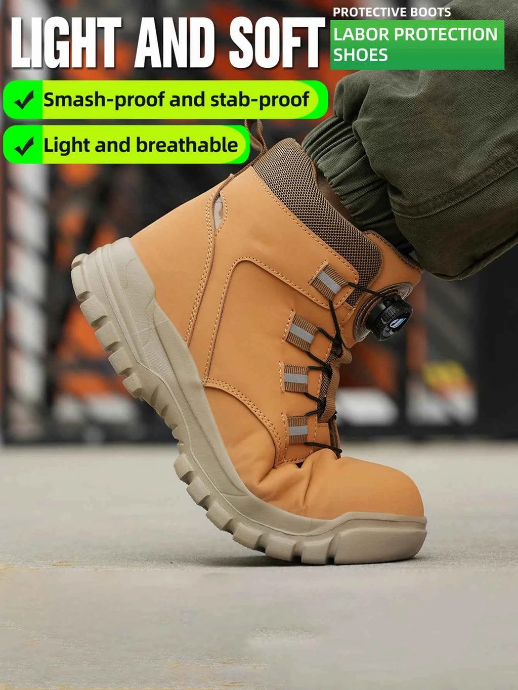 Leather Non Slip Work Boots for Men Rotating Button Safety Shoes Steel Toe Sneaker Male Puncture Proof Protective Boots