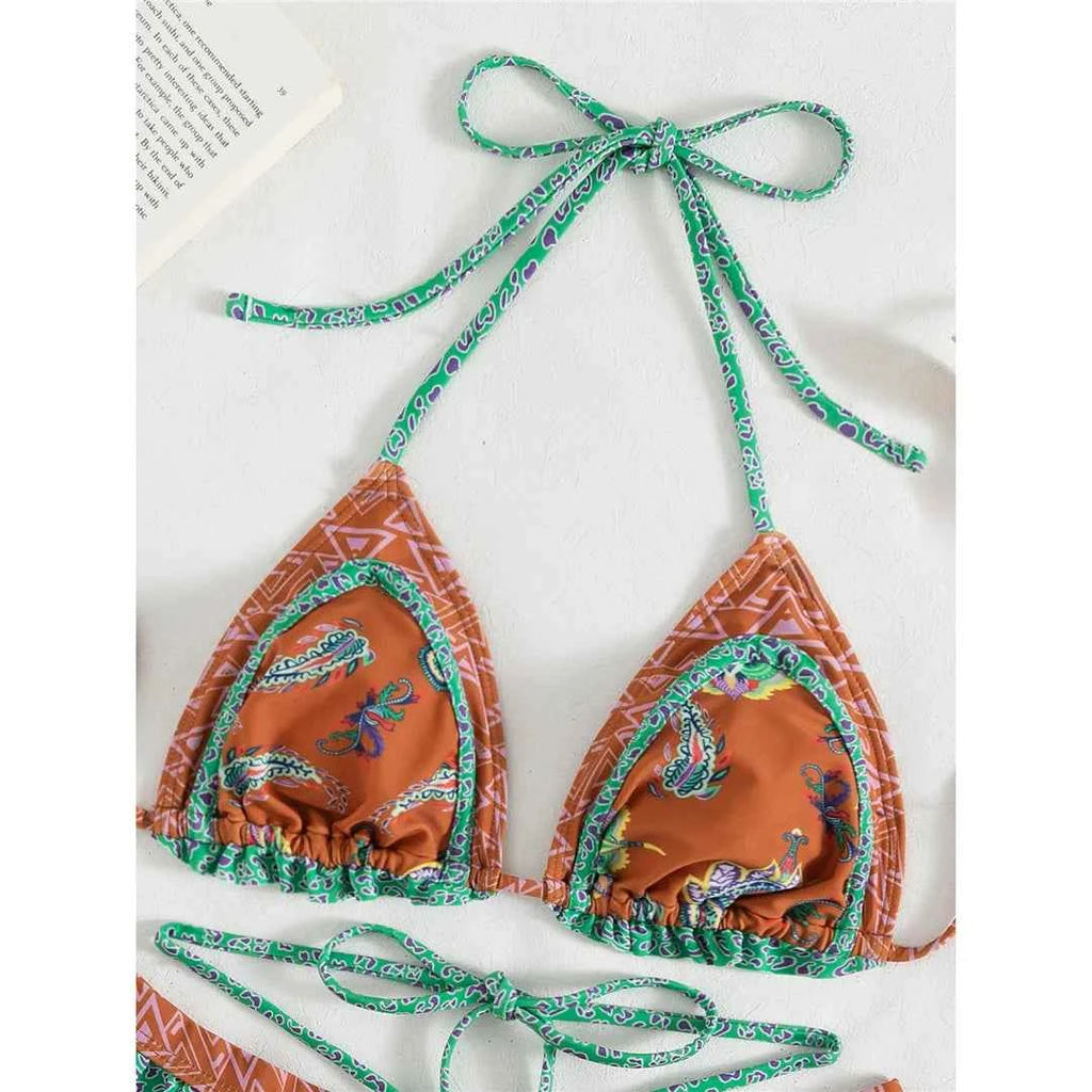 5 Colors Sexy Printed Halter Frilled Bikini Women Swimwear Female Swimsuit Two-pieces Bikini set Bather Bathing Suit Swim V4651