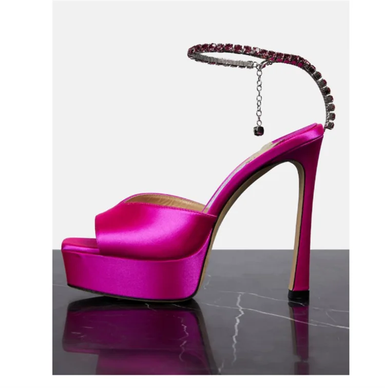 Colorful Chain Water Diamond Sandals Brand Walk Show Fish Mouth Evening Dress Elegant High Heels 2023 New Pendant Women's Shoes