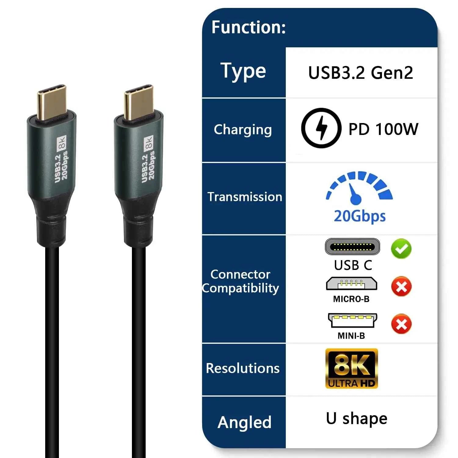 USB C Male to USB C Male Coiled Cable,Type-C 100W Fast Charging and 20Gbps Data Transfer and 8K HD Projection Spring Cable Compa