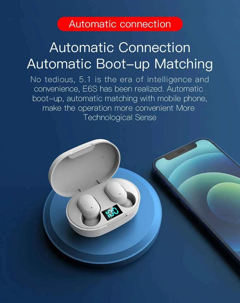 E6S Wireless Bluetooth Headphones with LED Display Deep Bass Stereo Ear Buds with Mic  Wireless Earbuds