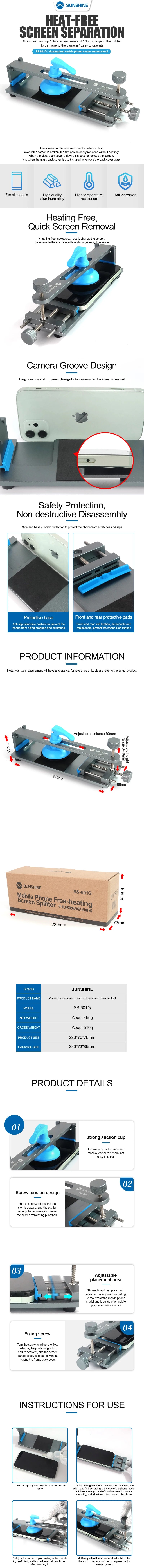 SUNSHINE SS-601G Mobile Phone Free Heating LCD Screen Splitter Unheated All Mobile Phone Screen Separation Fixture Repair Tool