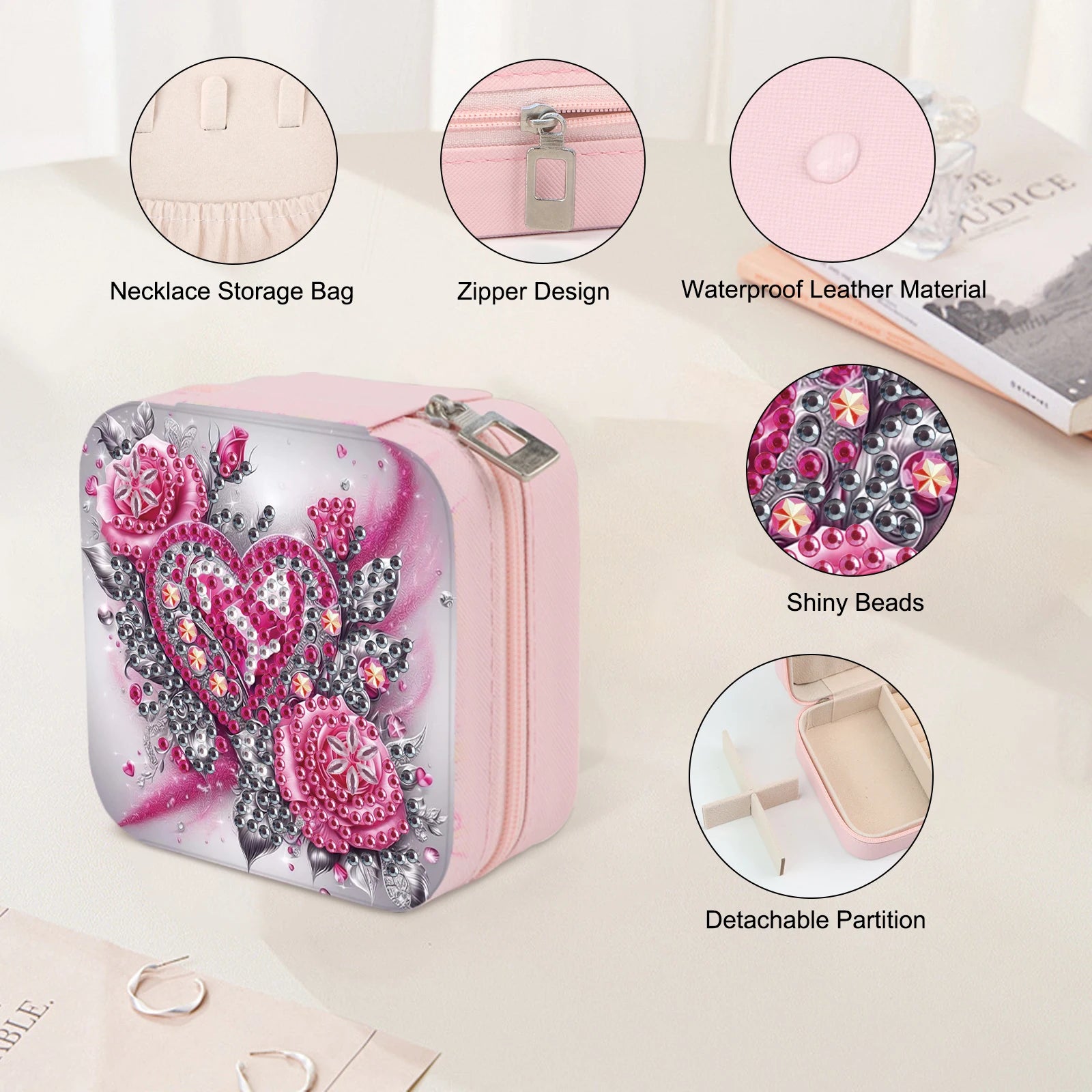 Diamond Art Painting Jewelry Organizer Box kit,DIY Roses Jewelry Box for Adults, Portable Jewelry Case Jewelry storage Gifts