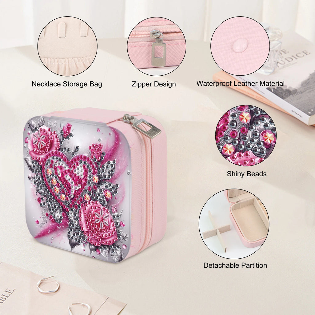 Diamond Art Painting Jewelry Organizer Box kit,DIY Roses Jewelry Box for Adults, Portable Jewelry Case Jewelry storage Gifts