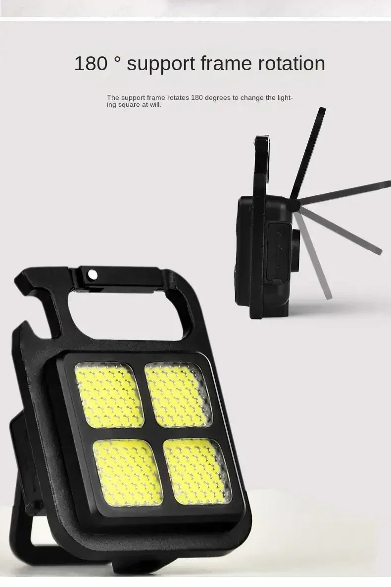 Mini LED Flashlight Keychain Light Double COB Lights USB Rechargeable Work Lights Fishing Lanterna with Magnet Built-in Battery