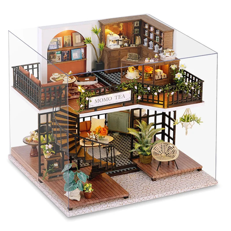 DIY Wooden Dollhouse Mini Building Kit Handmade Doll House Case Model 3D Puzzle Assembly With Furniture Toys For Christmas Gifts