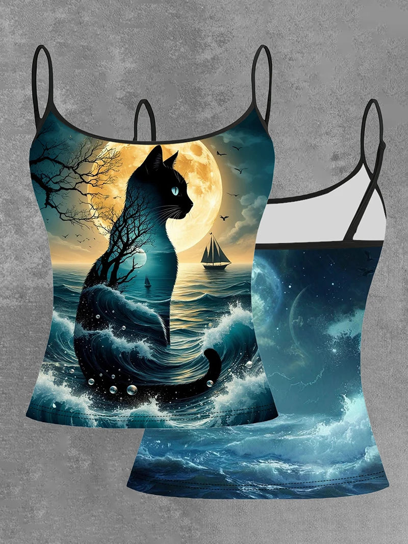 Summer Fresh New Style Printed Camisole Women's Fashionable And Versatile Personalized Elegant Women's Off-Shoulder Sexy Top