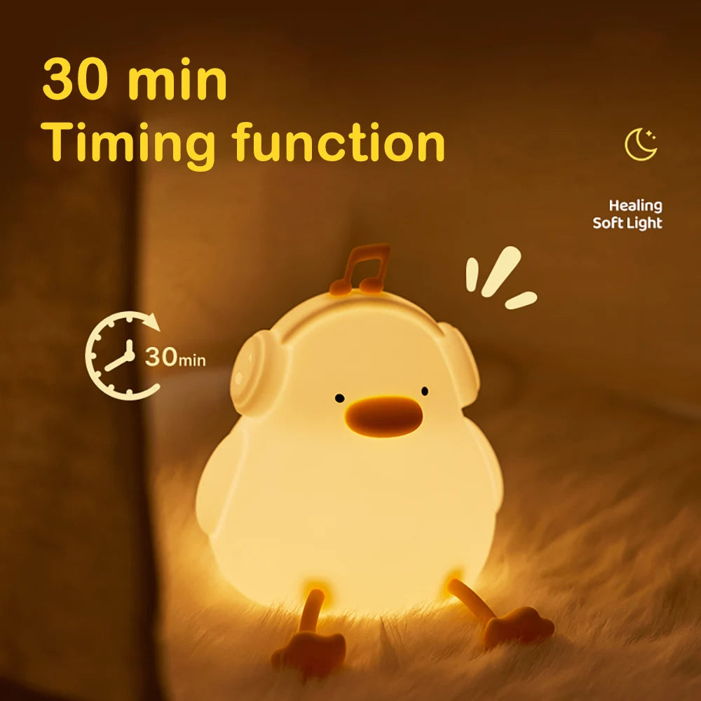 LED Night Light Cute Duck Cartoon Animals Silicone Lamp for Children Kid Touch Sensor Timing USB Rechargeable for Birthday Gifts