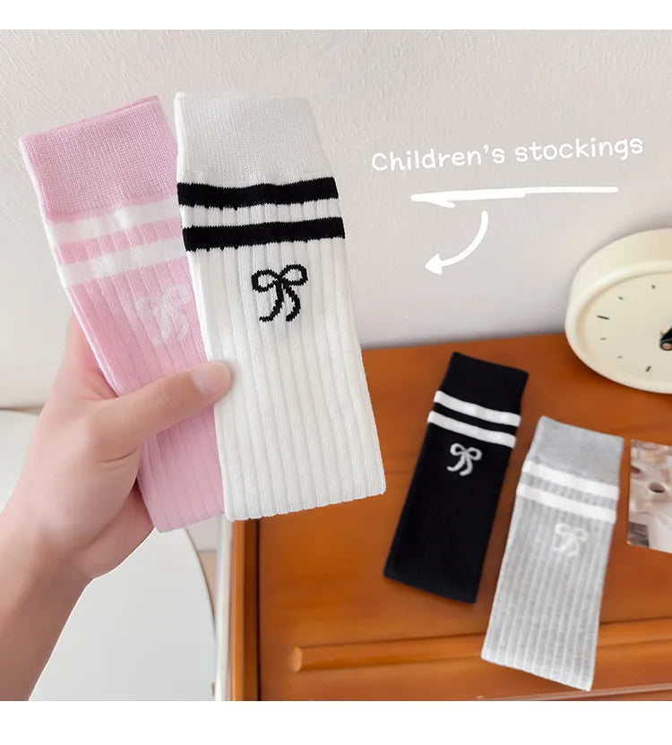 40CM Children's Long Socks Spring and Summer Girls' Bow Princess Skirt Paired with Knee High Sock Striped High Tube Cotton Socks