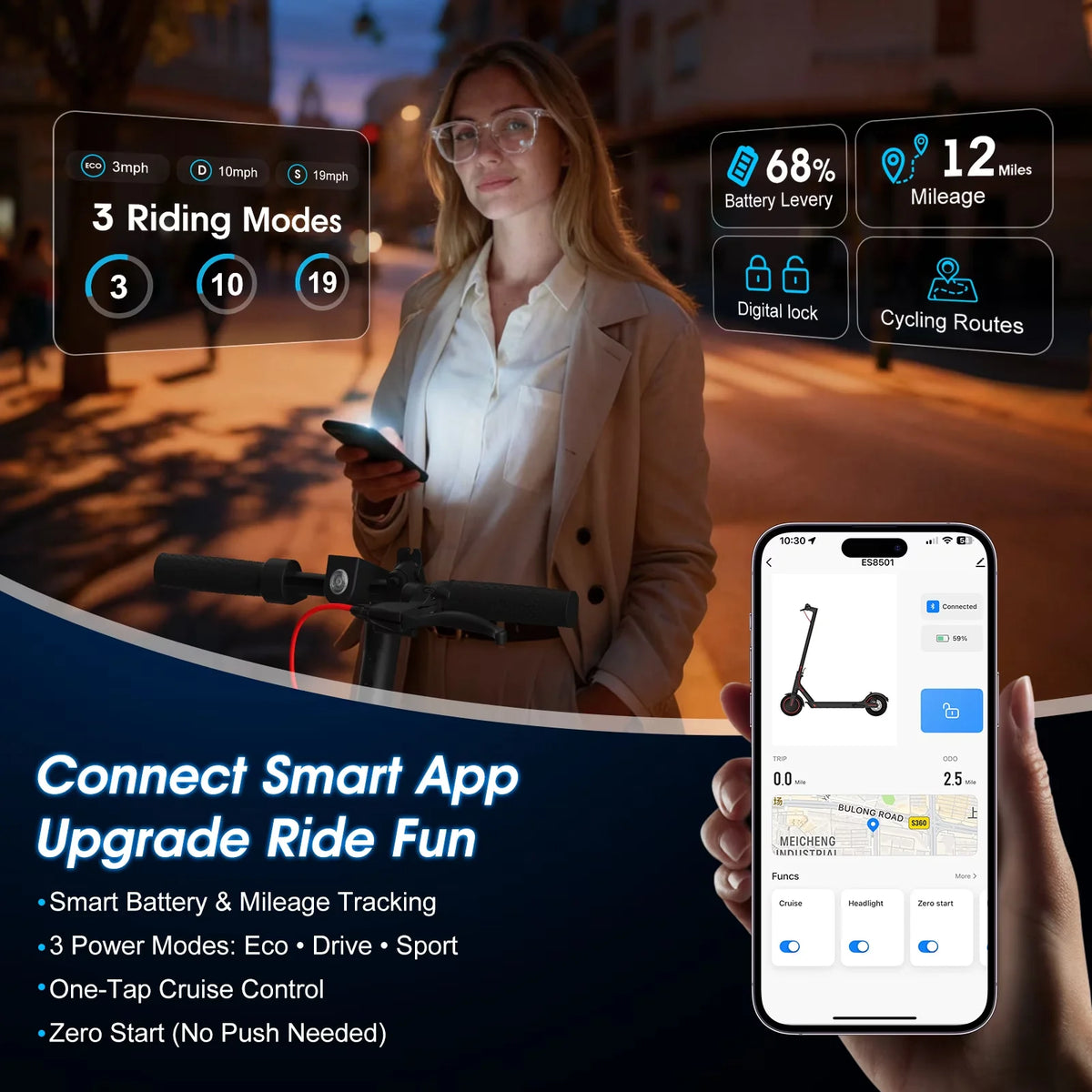 350W Foldable Electric Scooter for Adults with App Control