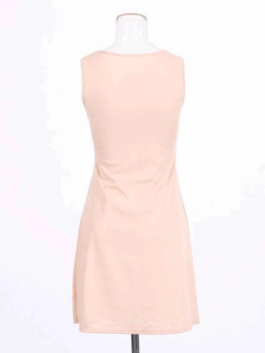 TWOTWINSTYLE Solid Slimming Spliced Ruffles Dresses for Women Round Neck Long Sleeves Patchwork Hollow Out Dress Female Clothing