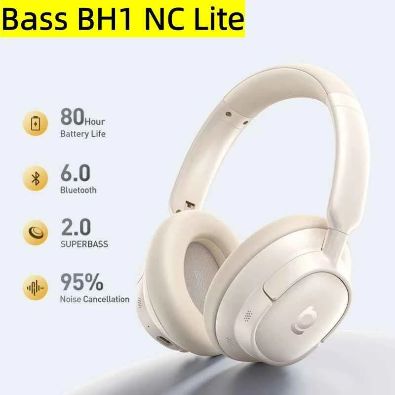 Baseus Bass EH10 NC Wireless Headphones Bluetooth 6.0 Noise Canceling 45dB Over Ear HeadsetSpatial Audio Earphone 80H Time